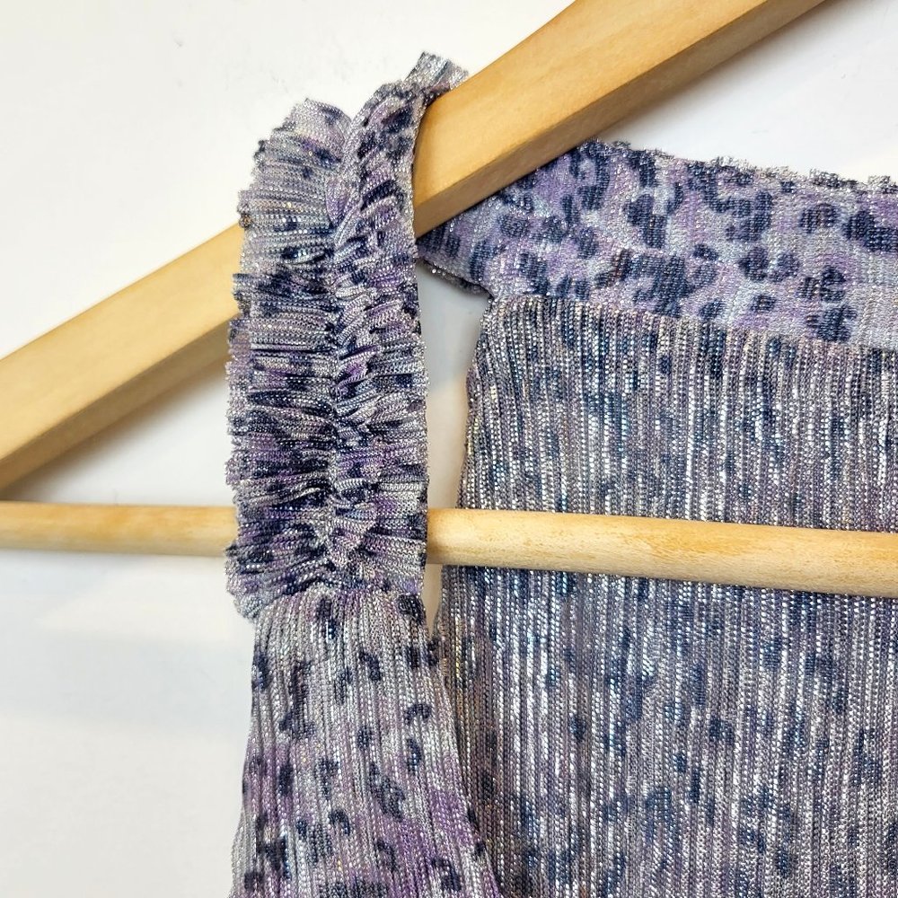 Anthropologie Shimmery Purple Metallic Frilled Neck Tank Top, Size Small, EUC - Picture 3 of 9